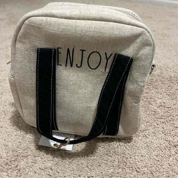 Raw Dunn Tan Linen Insulated Lunch Tote w/Shoulder Strap, Utensil Case 9x8x5 NWT - Picture 9 of 12